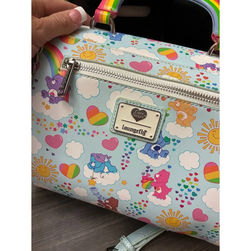 Loungefly Care Bears Rainbow Hearts Crossbody Satchel Bag Pastel Blue